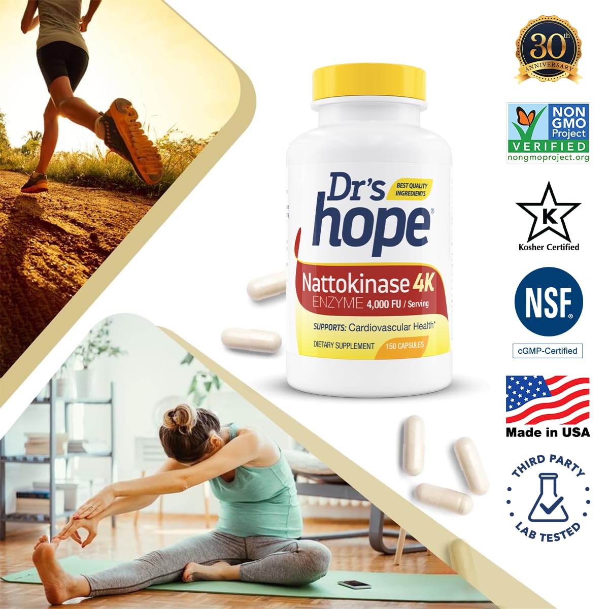 Illustration showing daily dosage of nattokinase capsules