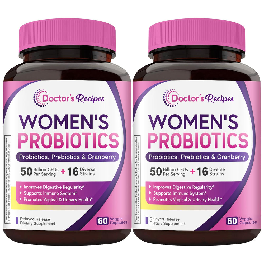 Doctor's Recipes Women's Probiotics bottle showing 50 Billion CFU and 16 strains