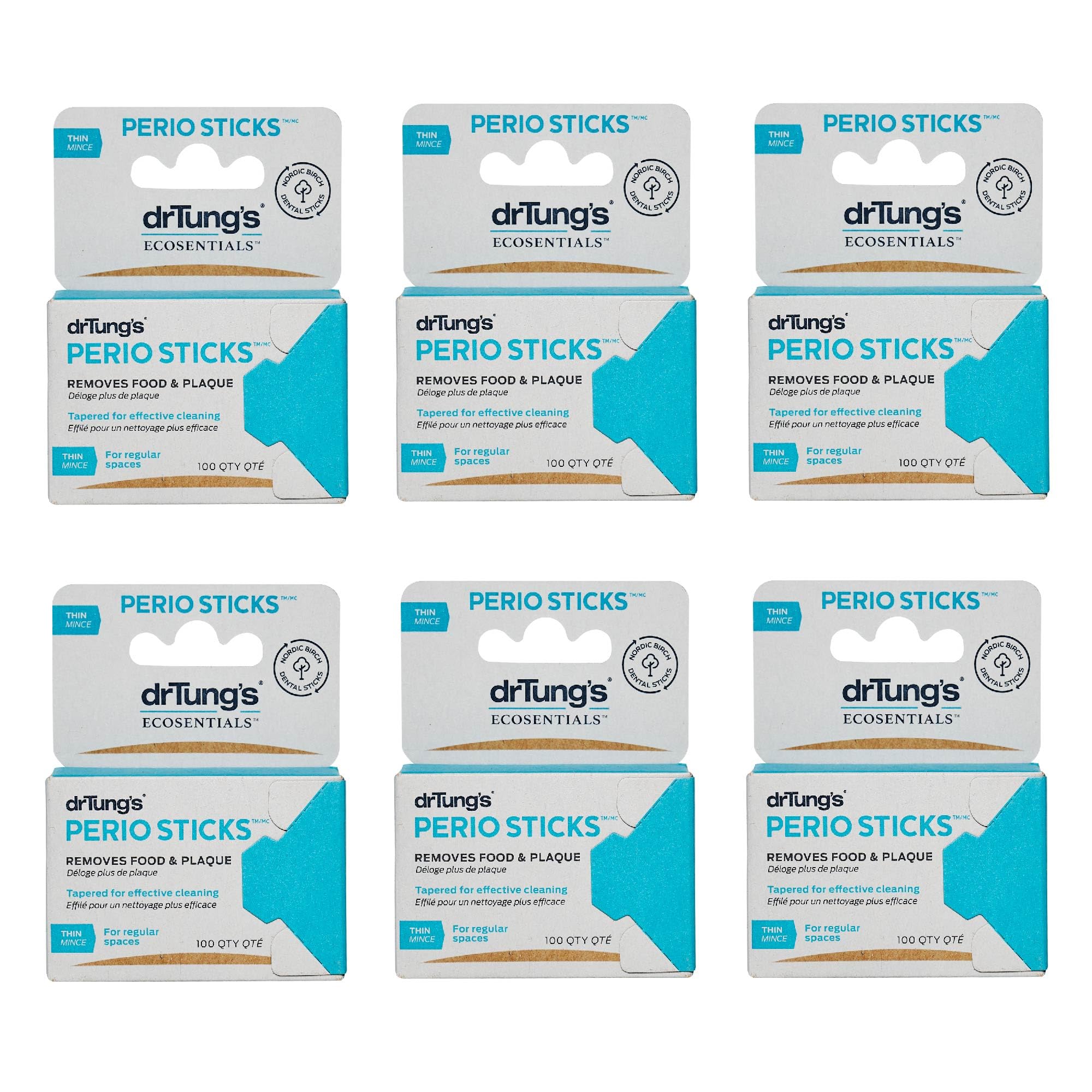 Bulk six-pack of drTung's Perio Sticks with 100-count per pack