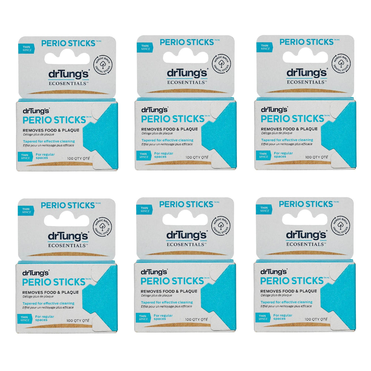 Bulk six-pack of drTung's Perio Sticks with 100-count per pack