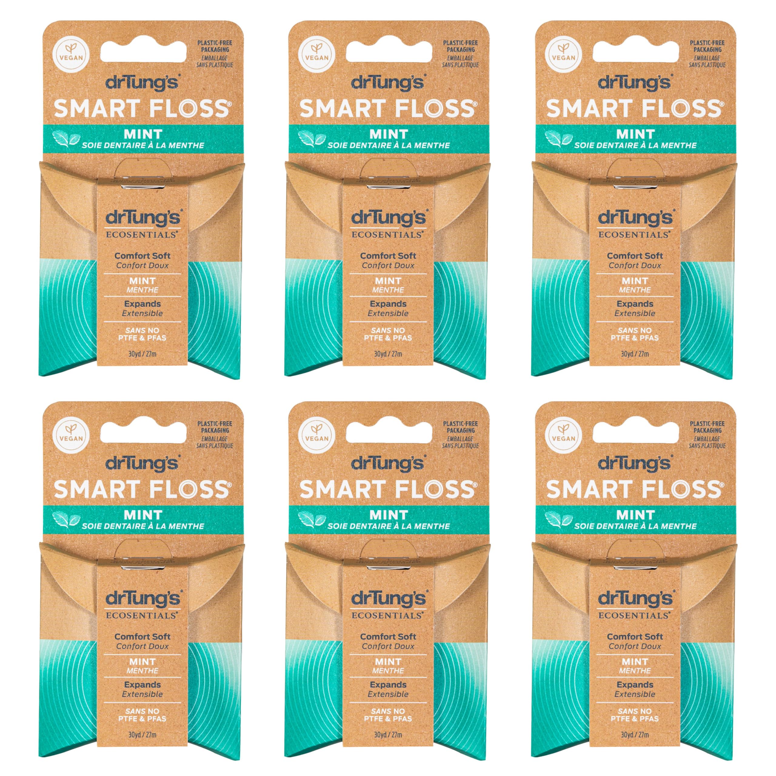 drTung's Smart Floss Mint packaging showing six-pack