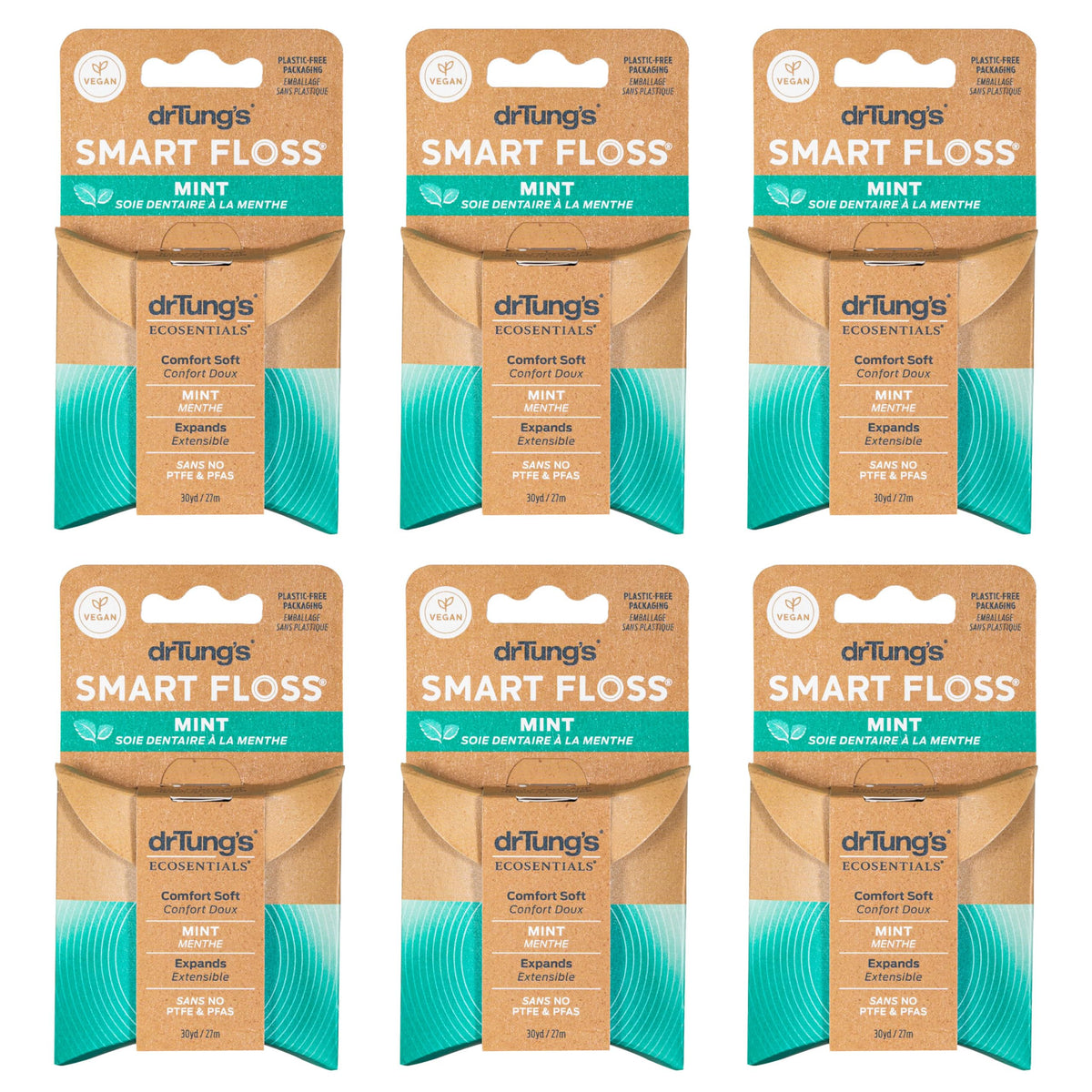 drTung's Smart Floss Mint packaging showing six-pack