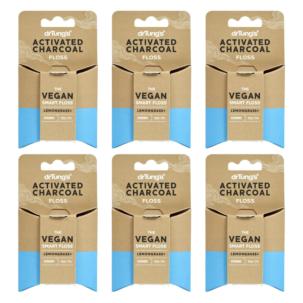 DrTung's Vegan Activated Charcoal Floss Lemongrass flavor packaging - Pack of 6