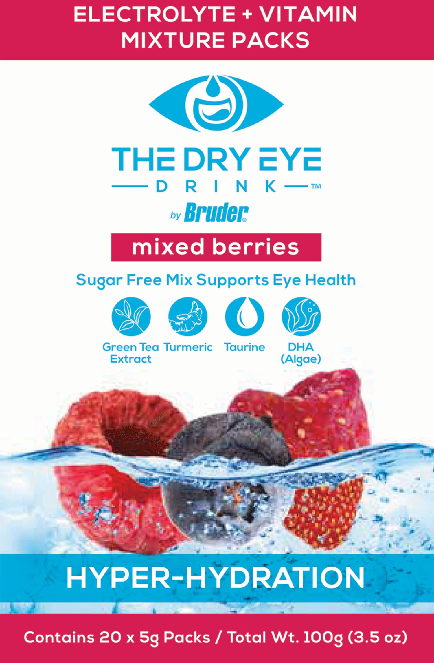 Preparing Dry Eye Drink Mixed Berry in a glass of water