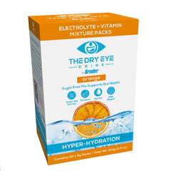Back of Dry Eye Drink orange packets showing 20 sachets