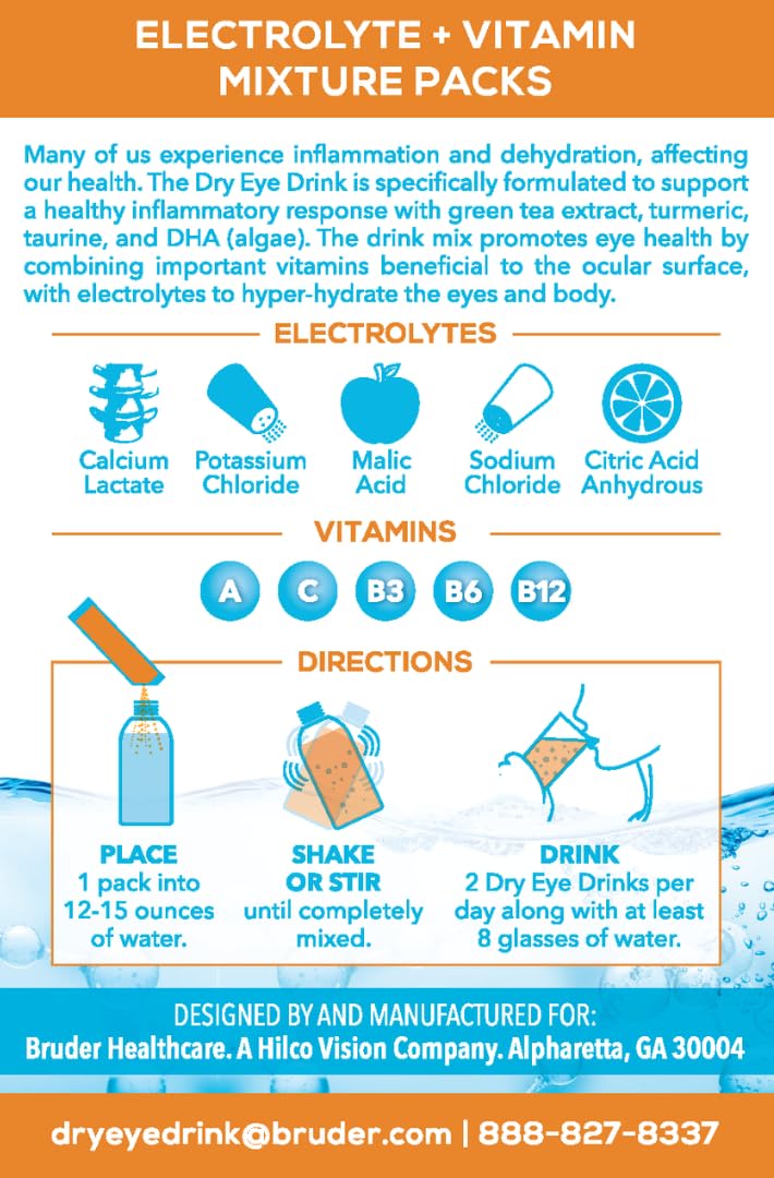 Pouring Dry Eye Drink orange powder into a glass of water