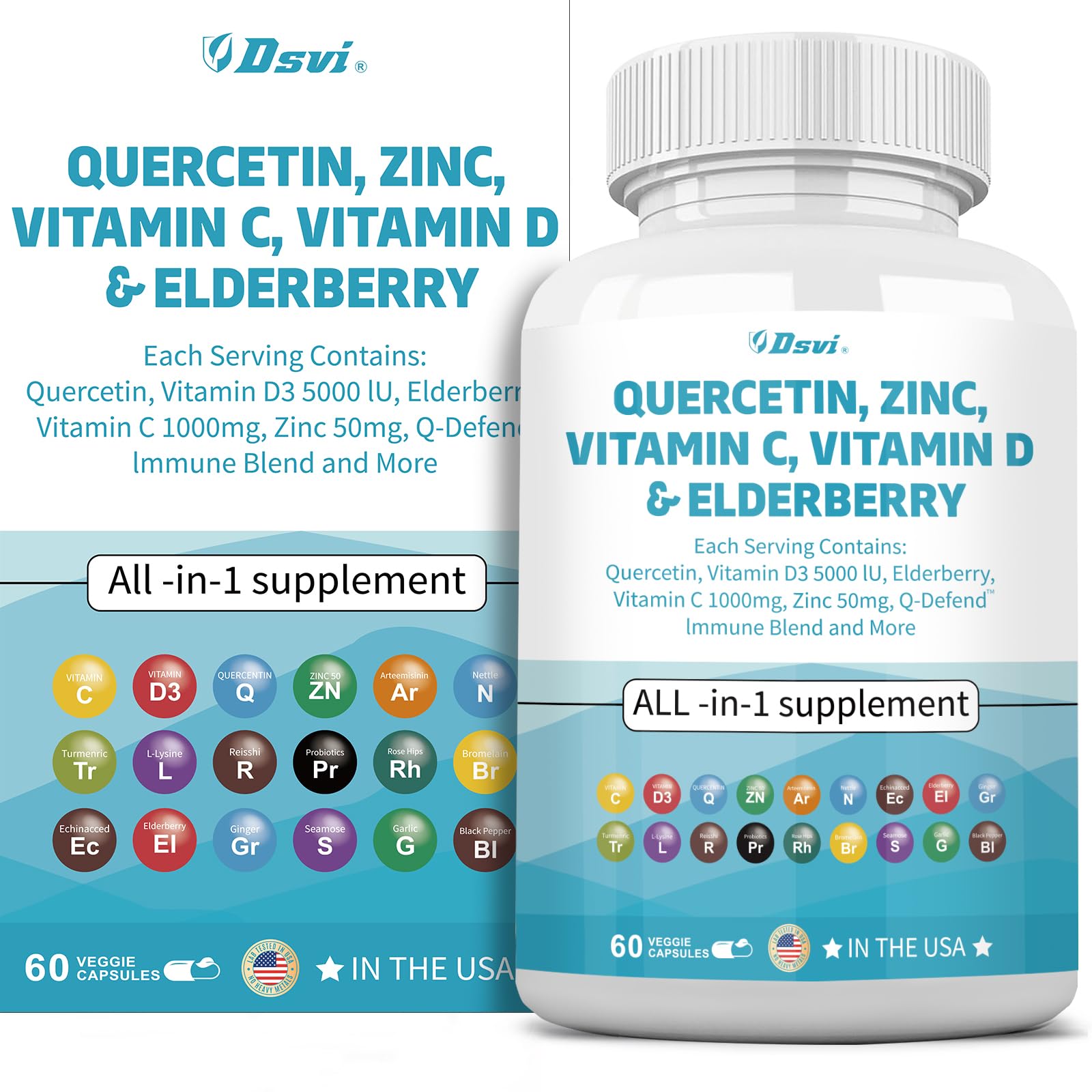 Close-up of key ingredients: quercetin, zinc, vitamin C