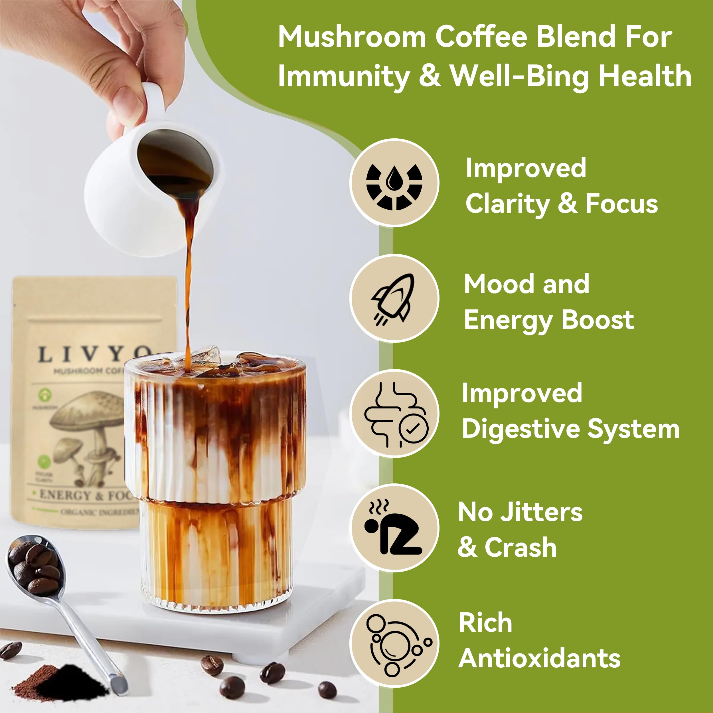 Dual-action blend: coffee and functional mushrooms for wellness