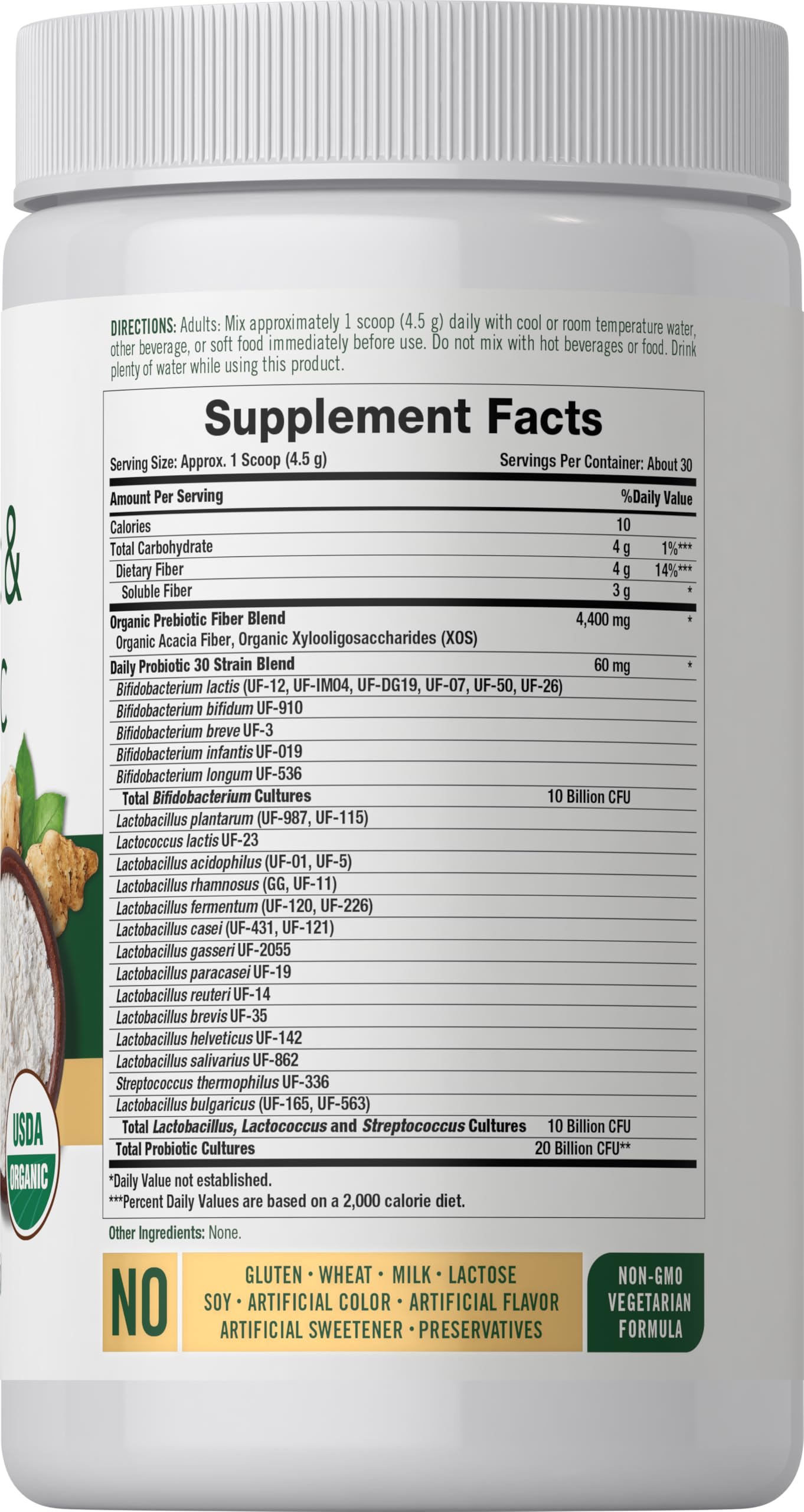 Dual-action probiotic and prebiotic with 30 probiotic strains