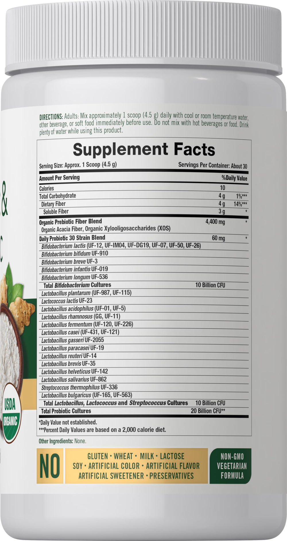 Dual-action probiotic and prebiotic with 30 probiotic strains