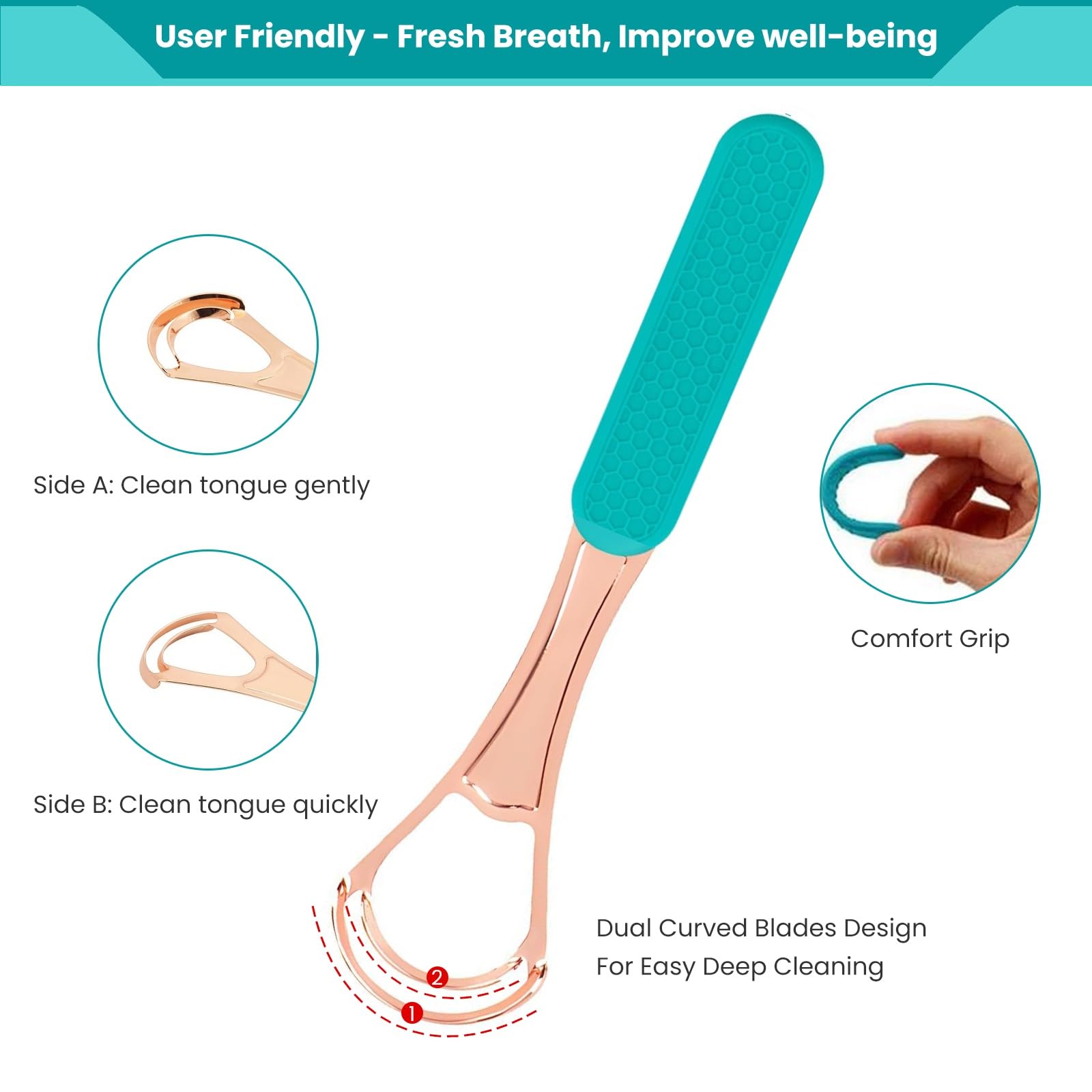 Dual-head tongue scraper design for full tongue coverage
