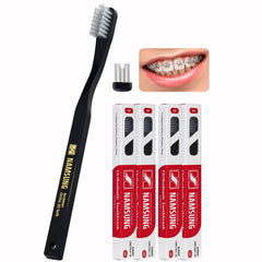 Front view of DUJINDENT Orthodontic Toothbrush for Braces 4-Pack