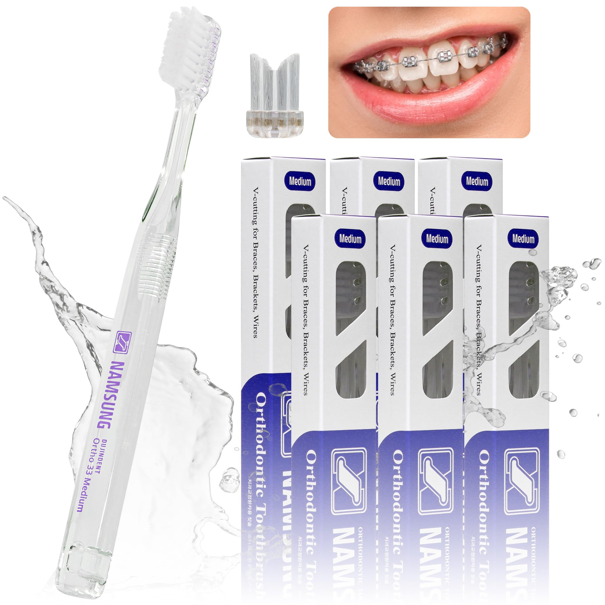 DUJINDENT Orthodontic Toothbrush for Braces – 6-pack with caps, Made in Korea