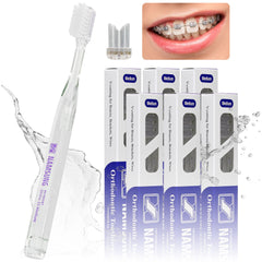 DUJINDENT Orthodontic Toothbrush for Braces – 6-pack with caps, Made in Korea
