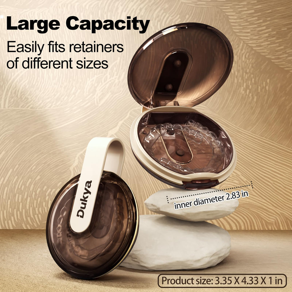 Sleek portable retainer case in Latte White fits in a pocket