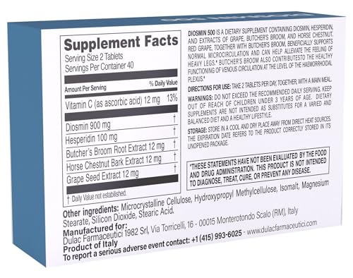 Ingredients include Diosmin, Hesperidin, Butcher’s Broom, Red Grape and Horse Chestnut