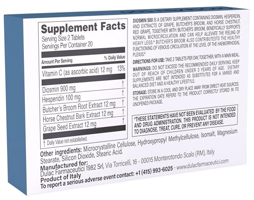 Close-up of Hesperidin and Dulàc Diosmin 500 label