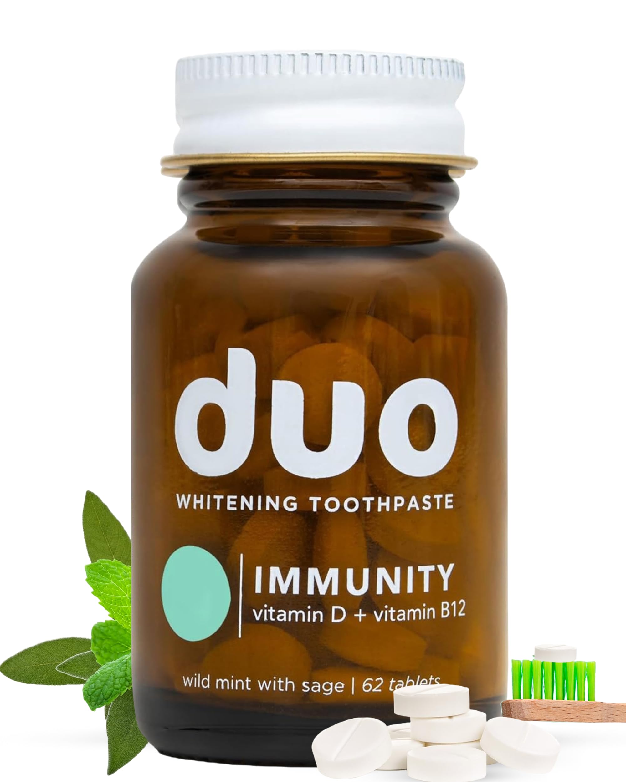 Bottle of Duo Immunity Toothpaste Tablets with 62 tabs