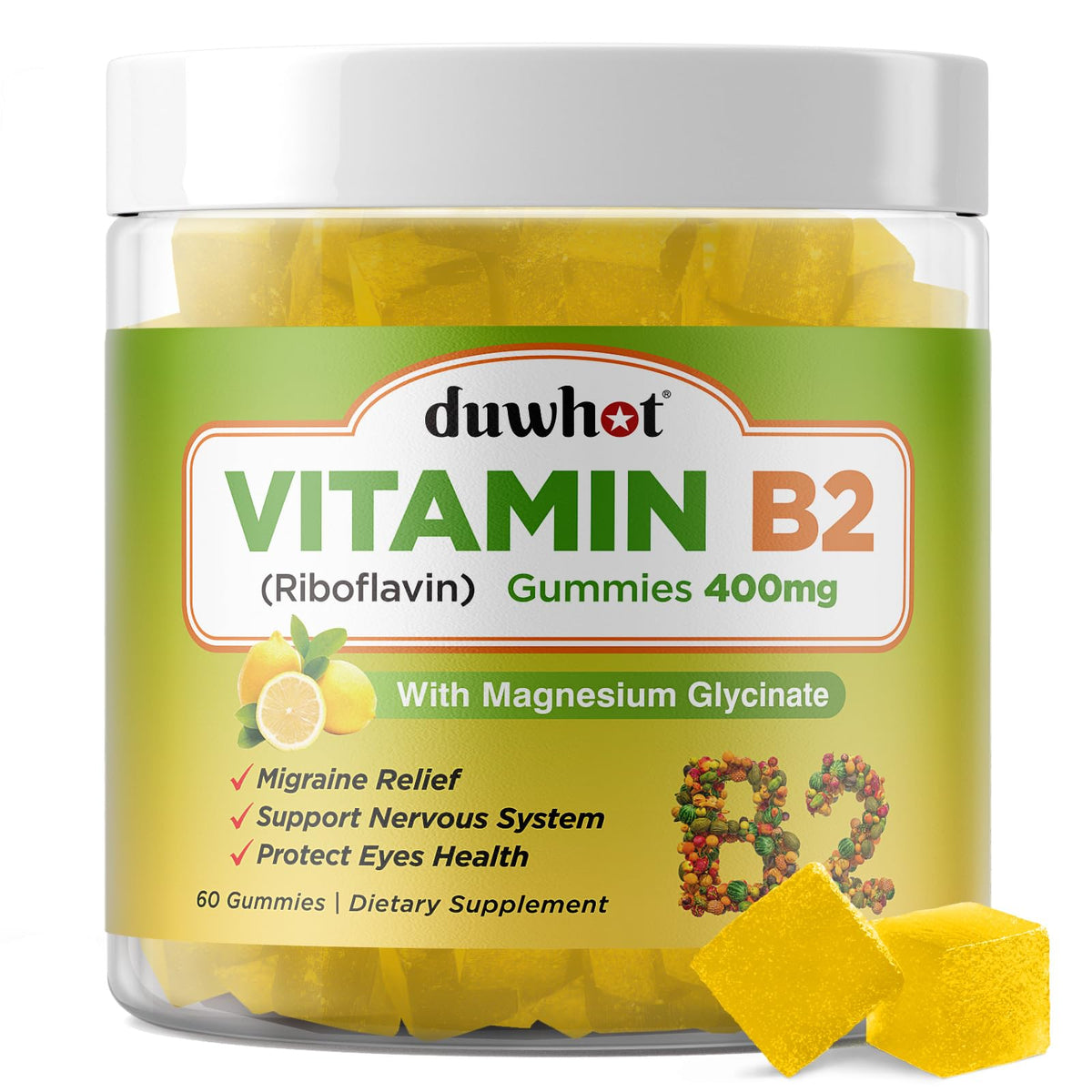 Duwhot Vitamin B2 Riboflavin 400mg gummies lemon flavor bottle