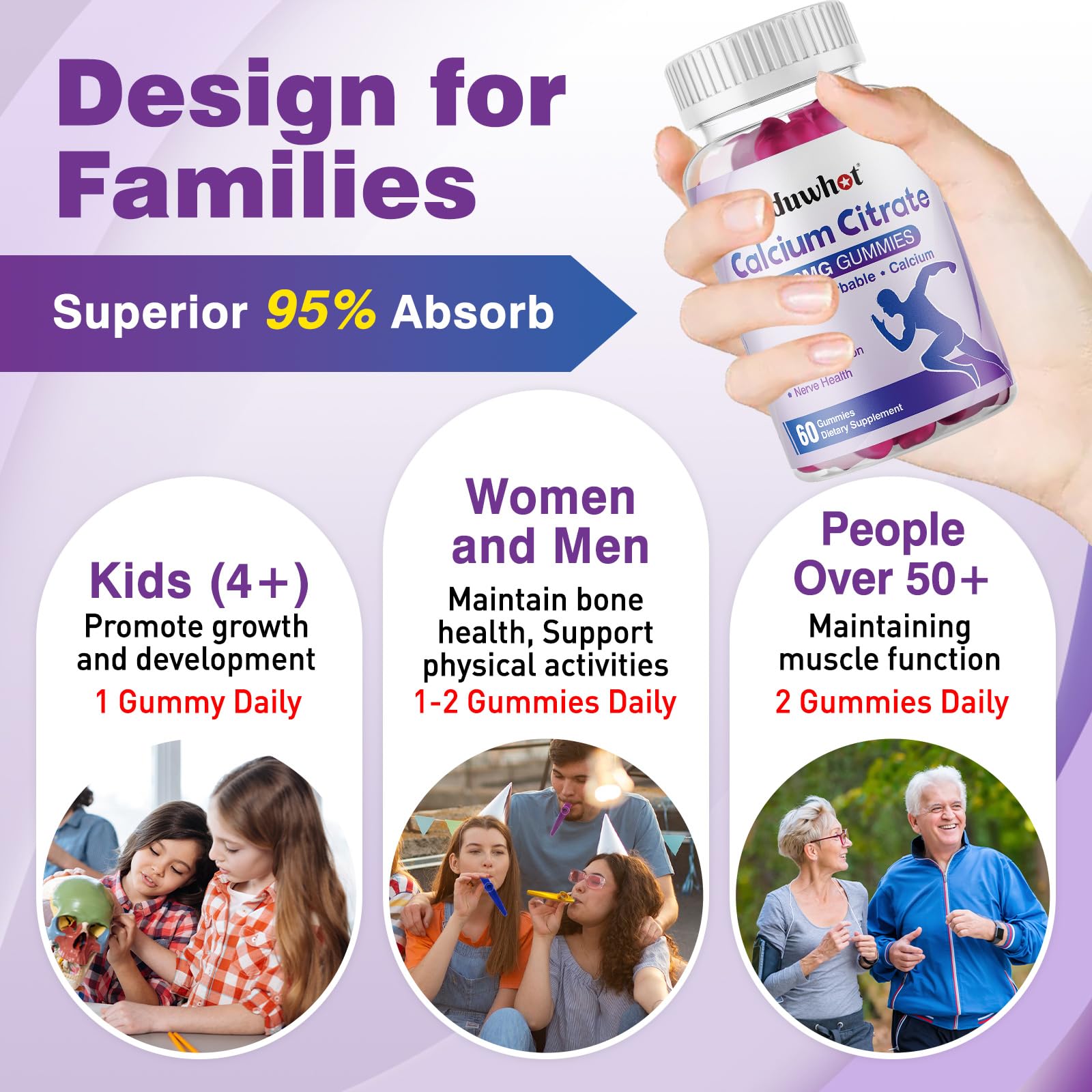 Nutrition label highlighting 1000mg calcium per gummy