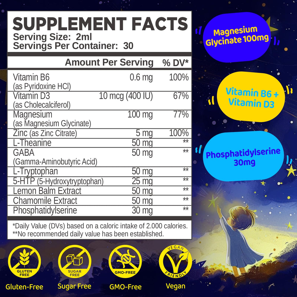 Dropper dispensing magnesium glycinate liquid for children