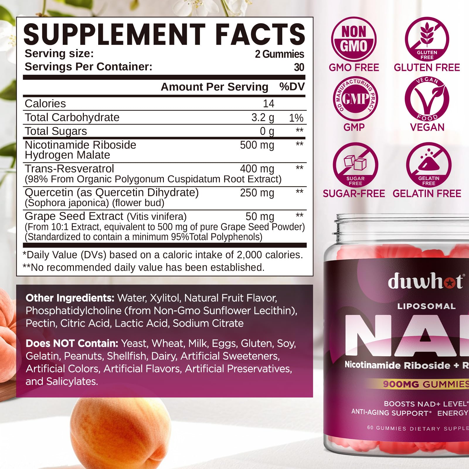 NAD supplement gummies bottle with label showing 60 count