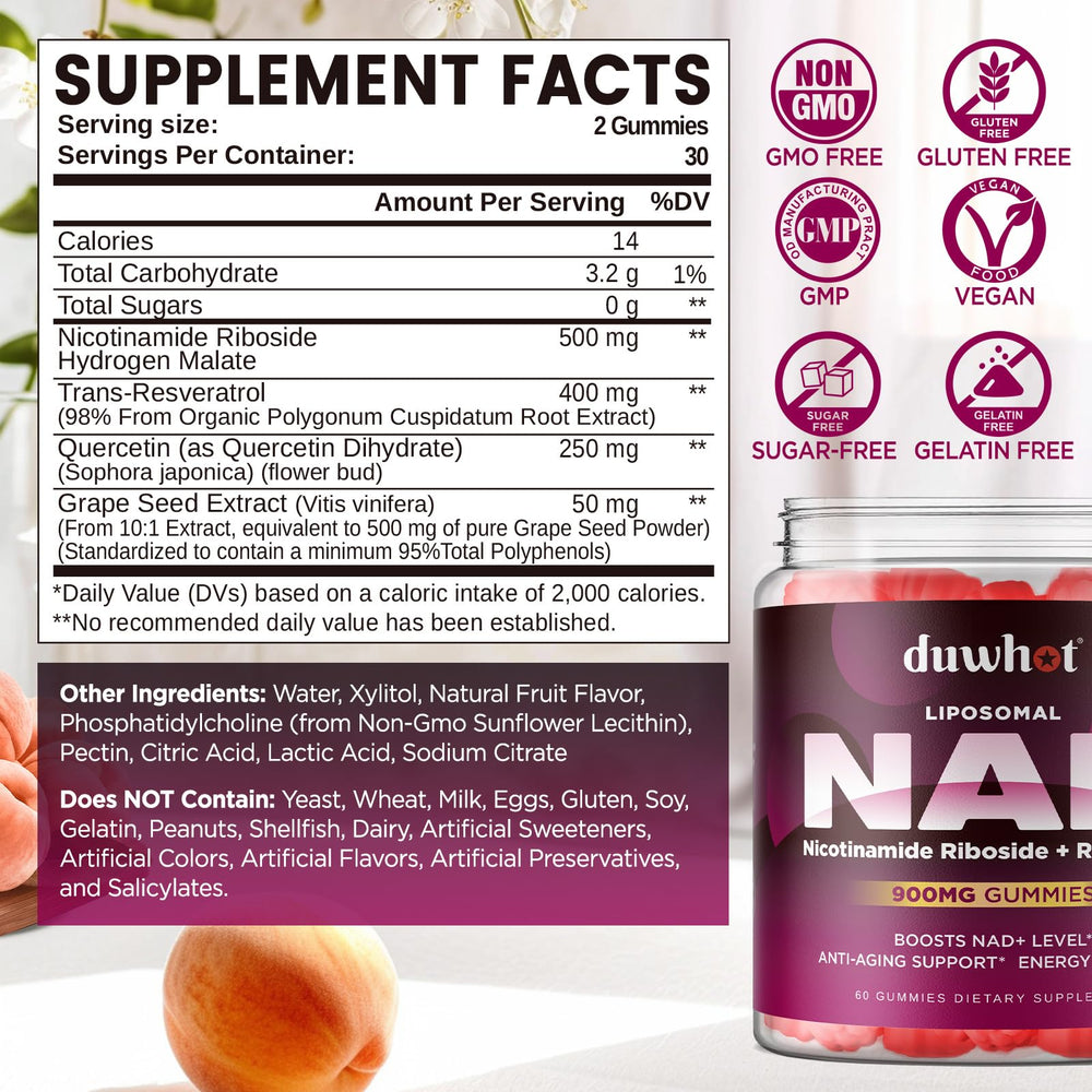 NAD supplement gummies bottle with label showing 60 count
