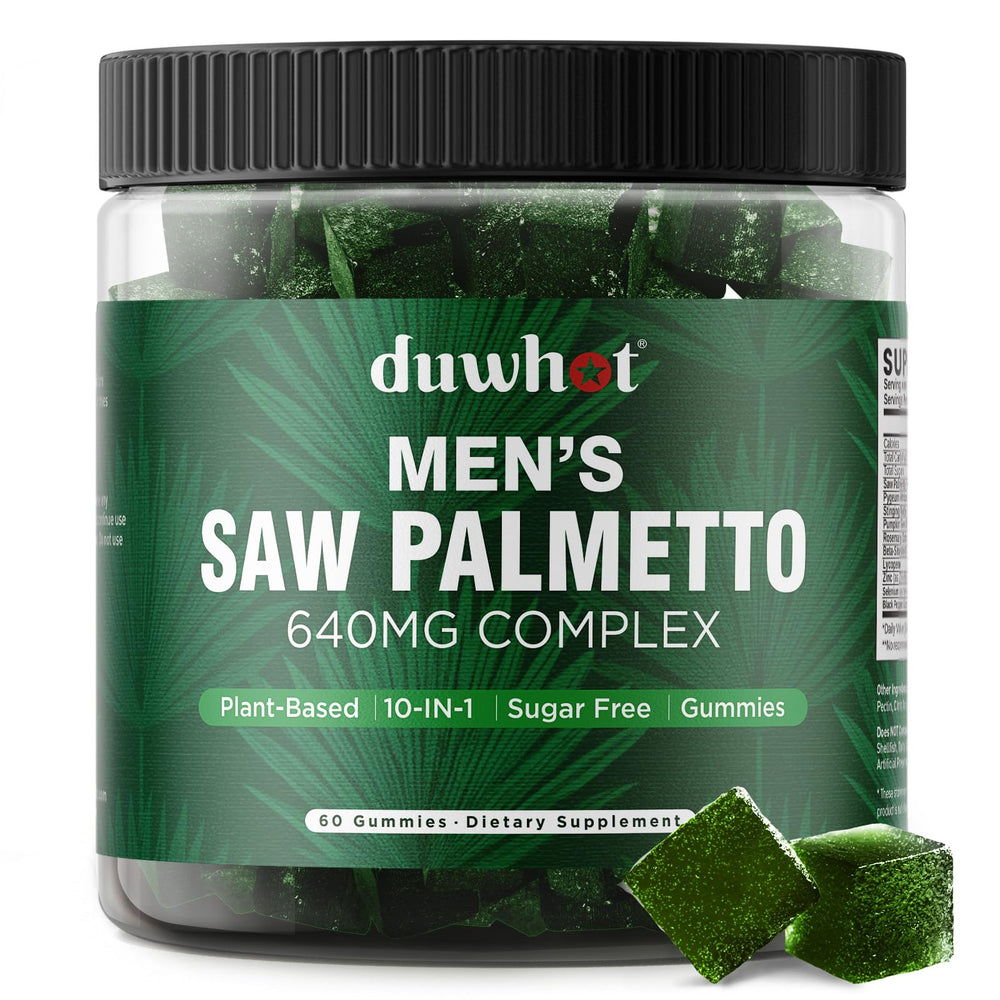 duwhot Saw Palmetto Gummies for Men bottle and gummies on a clean surface