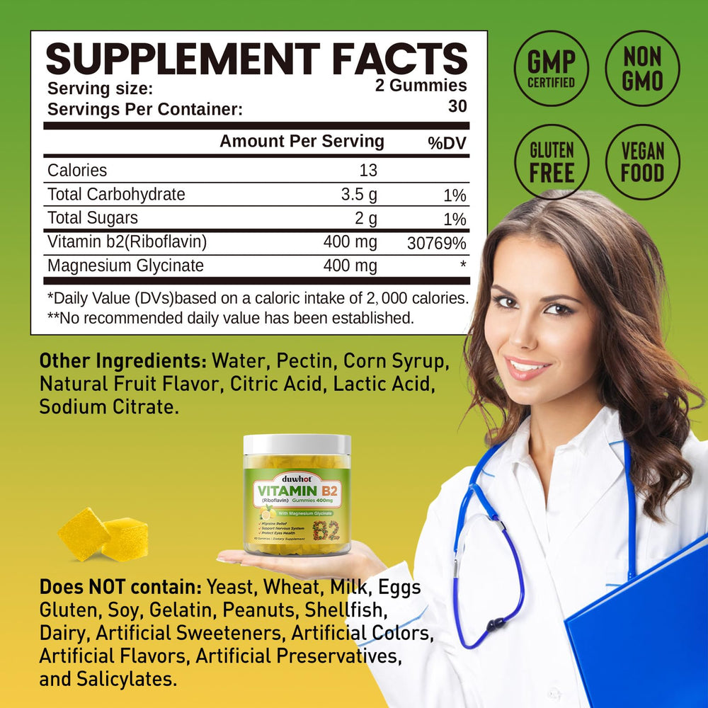 B2 riboflavin 400mg gummies for migraine relief and nervous system support