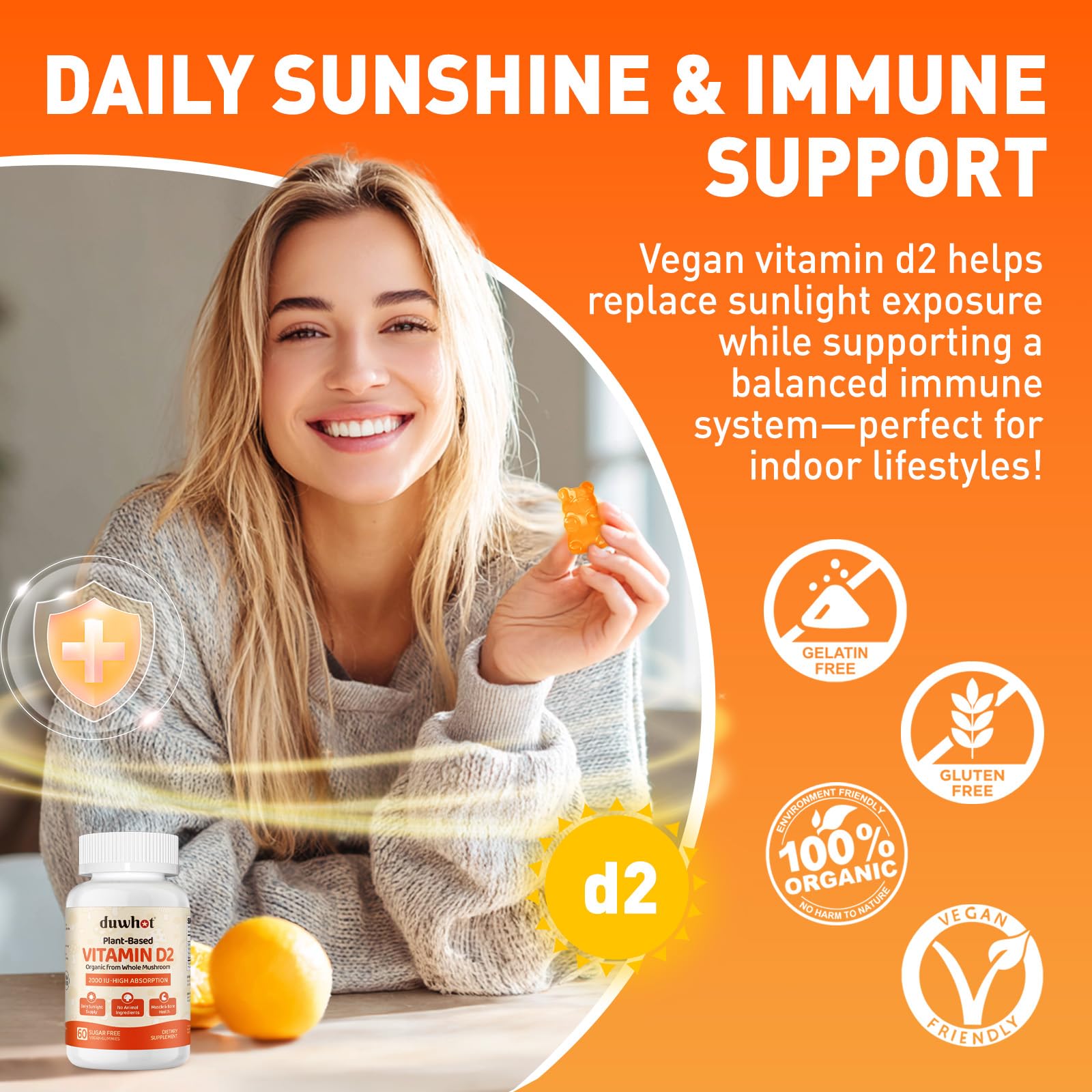 Graphic illustrating bone and teeth support from Vitamin D2 2000 IU