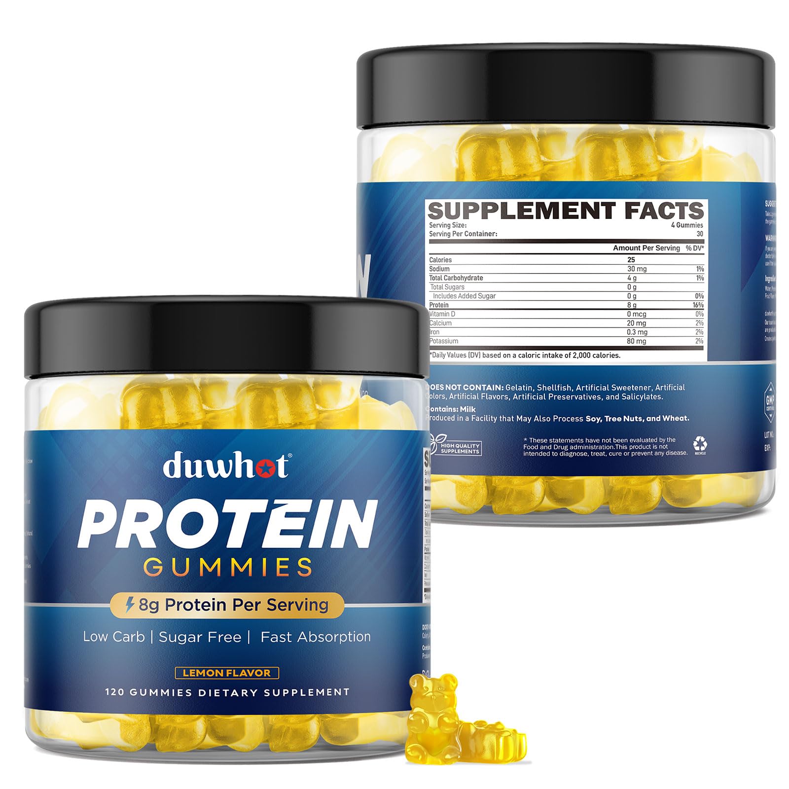 duwhot Whey Protein Gummies lemon morning-snack montage conveys convenient daily protein.