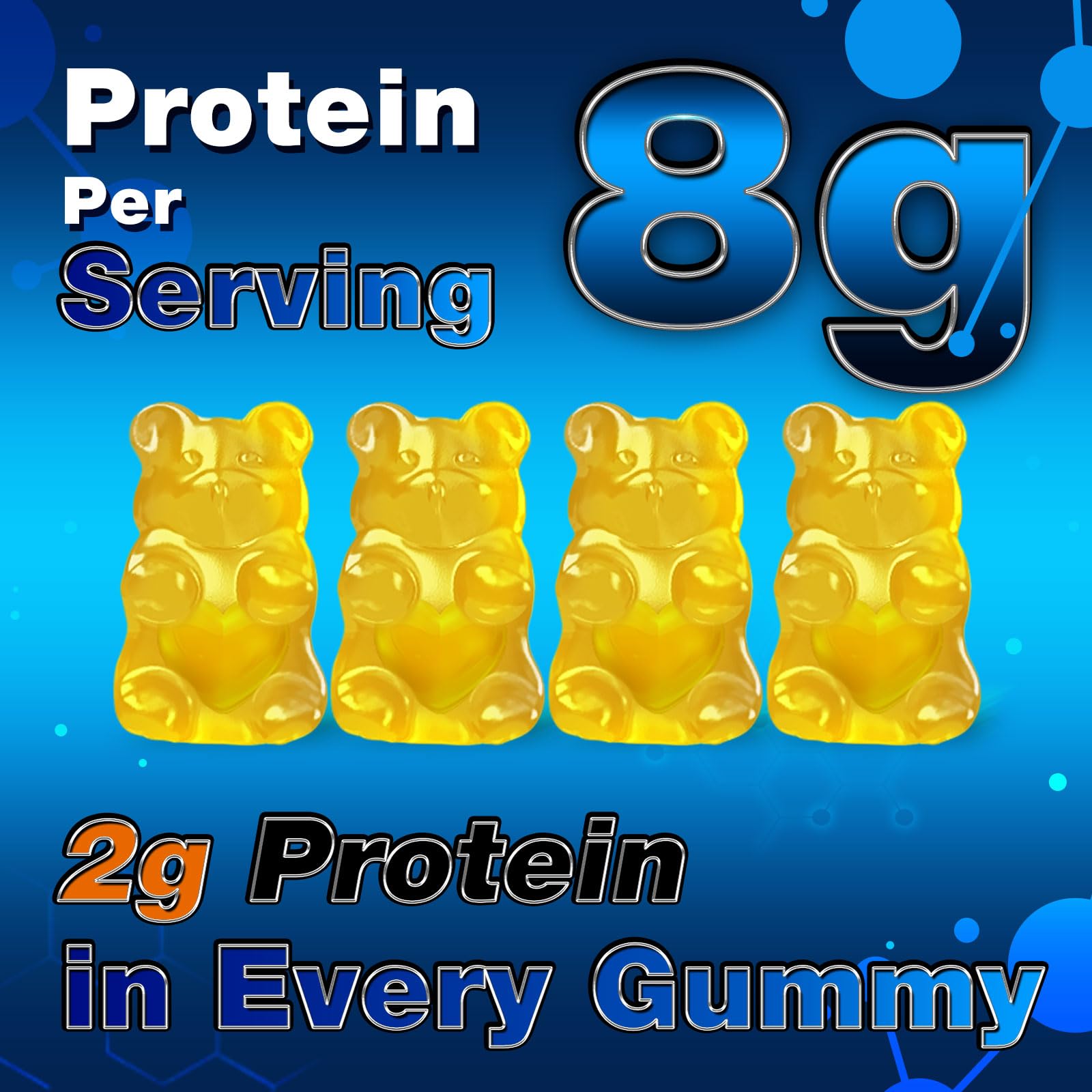 duwhot Whey Protein Gummies lemon serving image highlights 8g protein per serving.