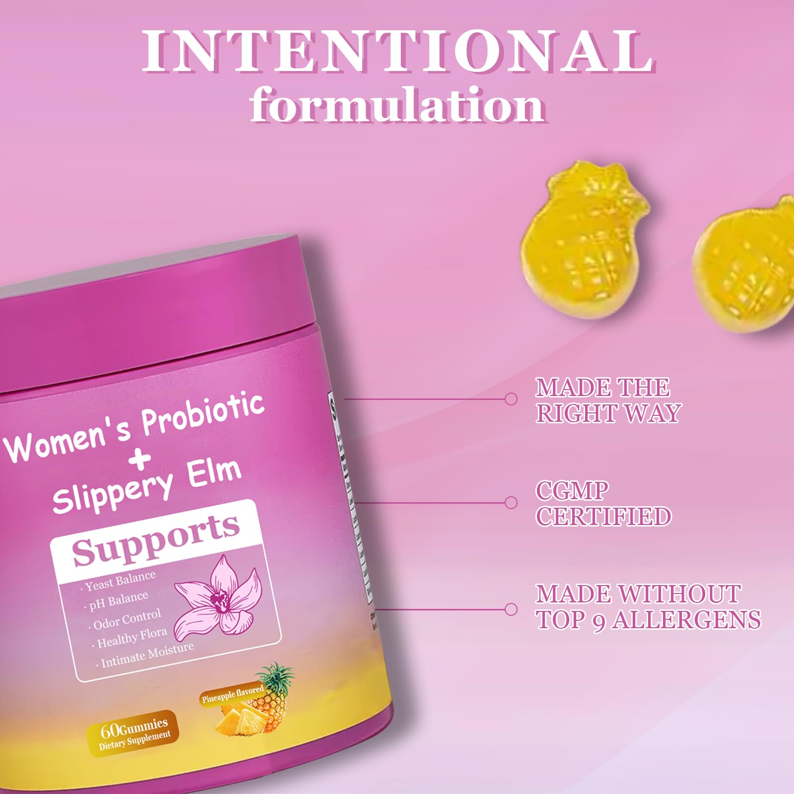 Close-up of pineapple-flavored gummies for women