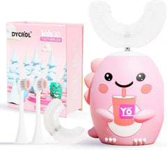 DYCROL Kids U-Shaped Electric Toothbrush Pink for Ages 2-6 with 4 Brush Heads and 5 Modes