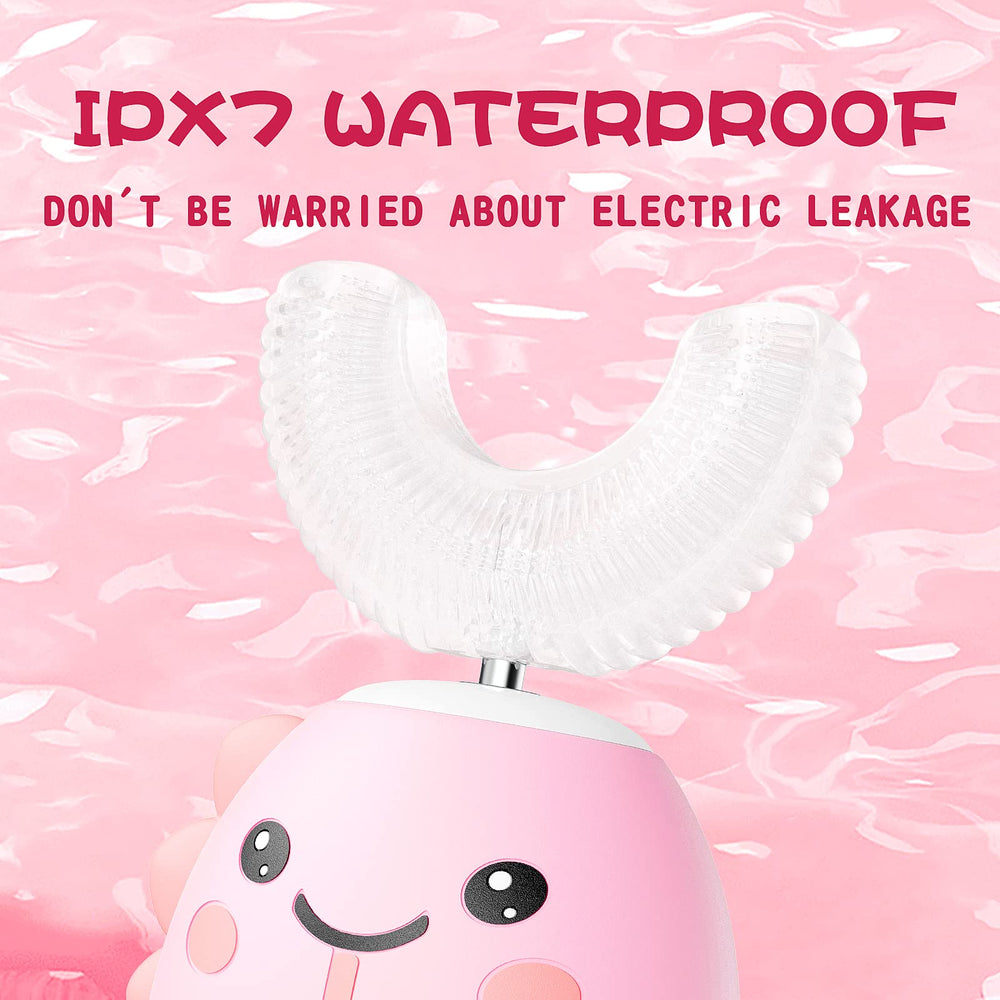 Cartoon dinosaur design on pink toothbrush
