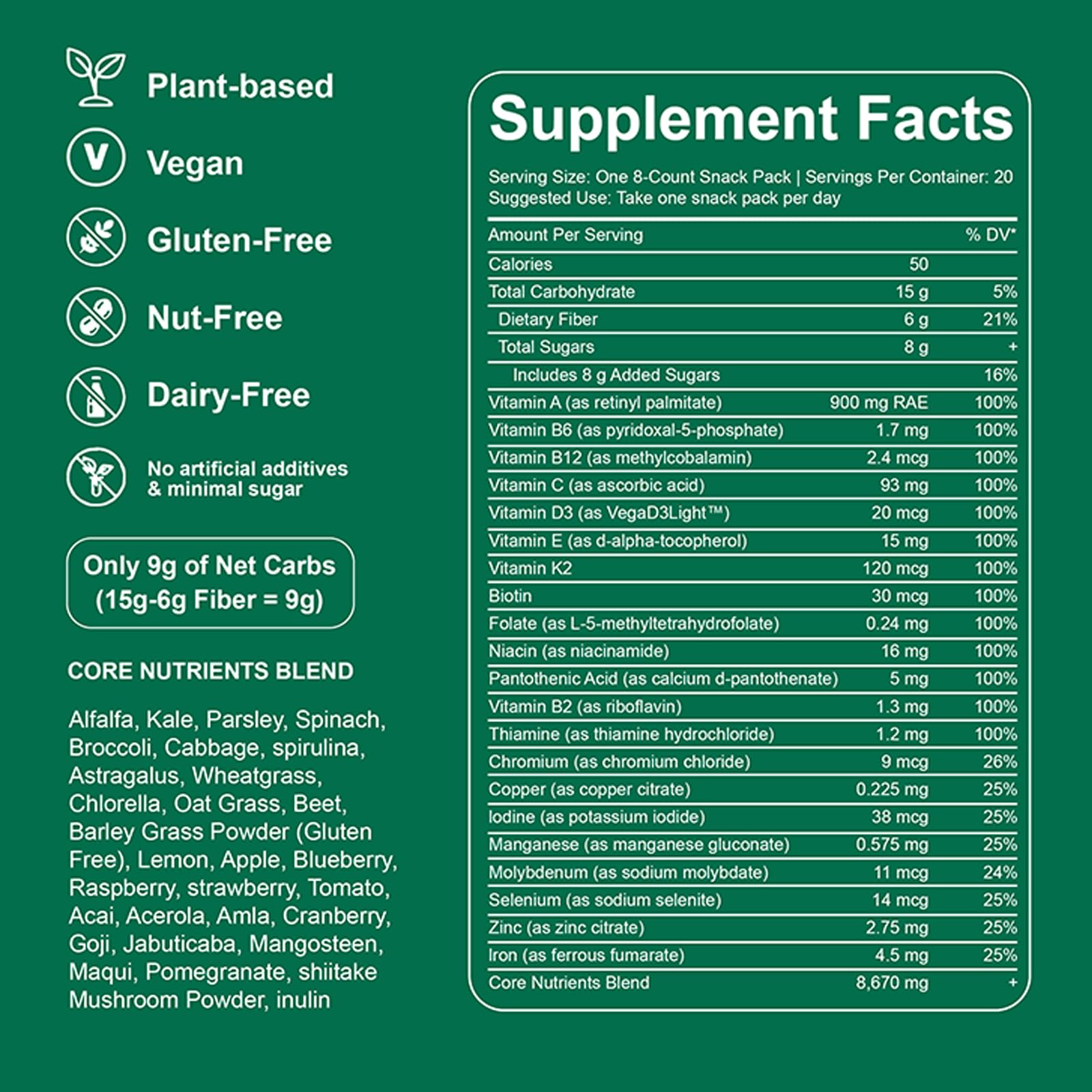 Eight-pack daily greens gummies packaging