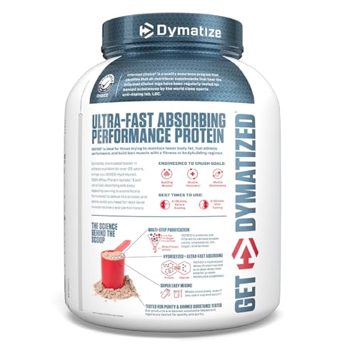 Close-up of Dymatize ISO100 label showing 25g protein per serving