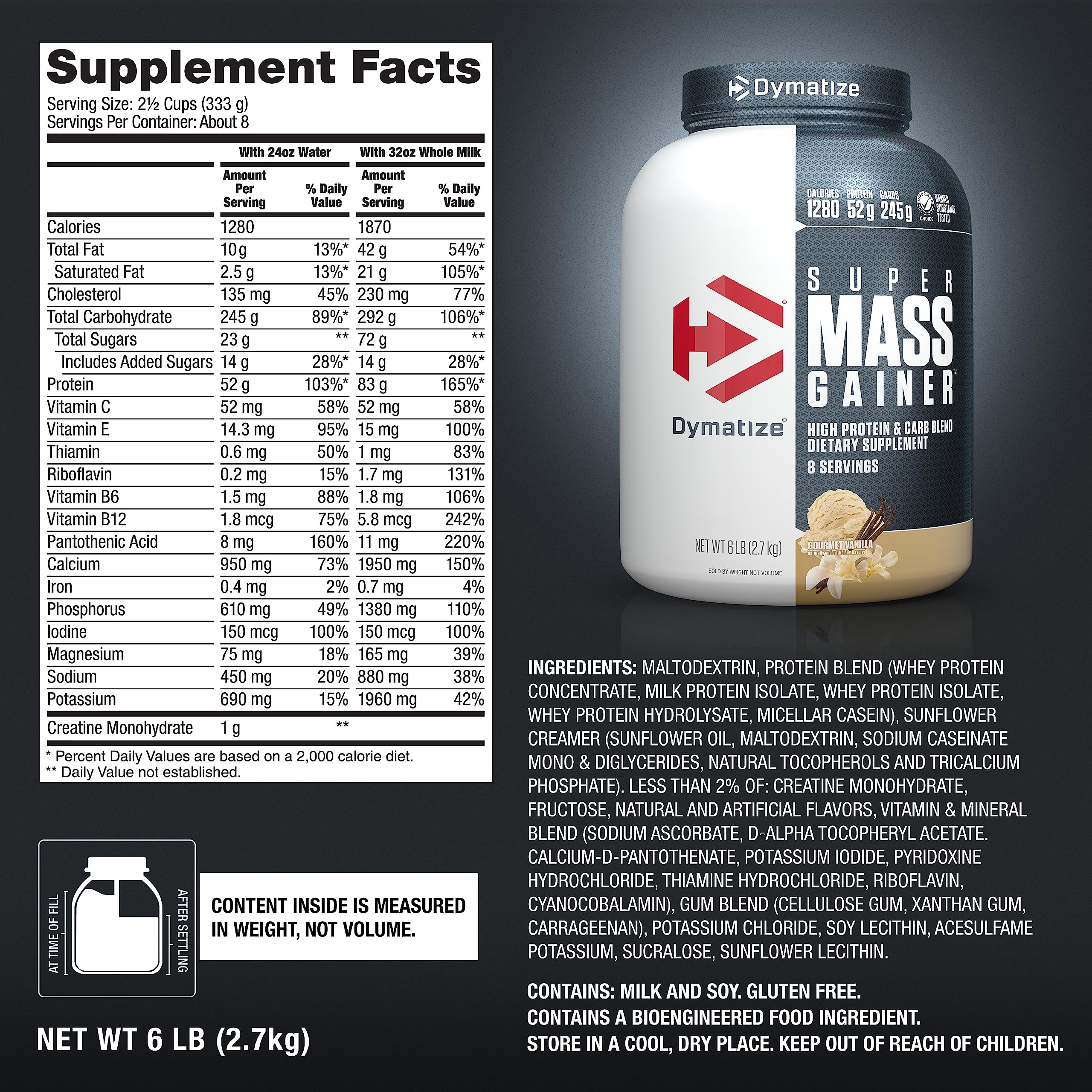 Nutrition panel showing 52g protein per serving