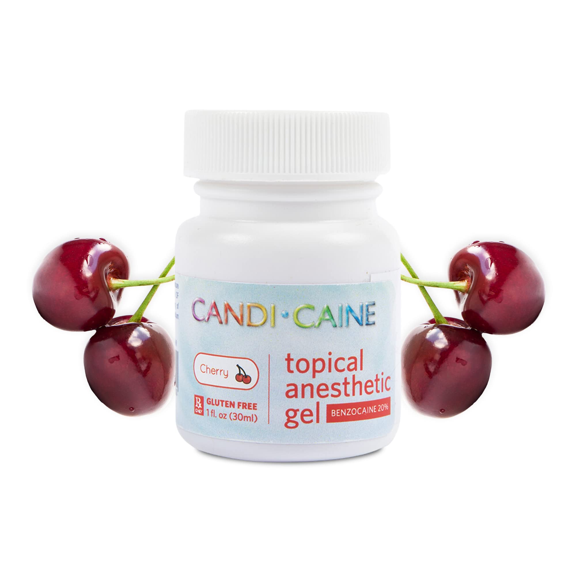 Dynamic Dental Candi Caine 1 oz Cherry flavored topical anesthetic gel bottle