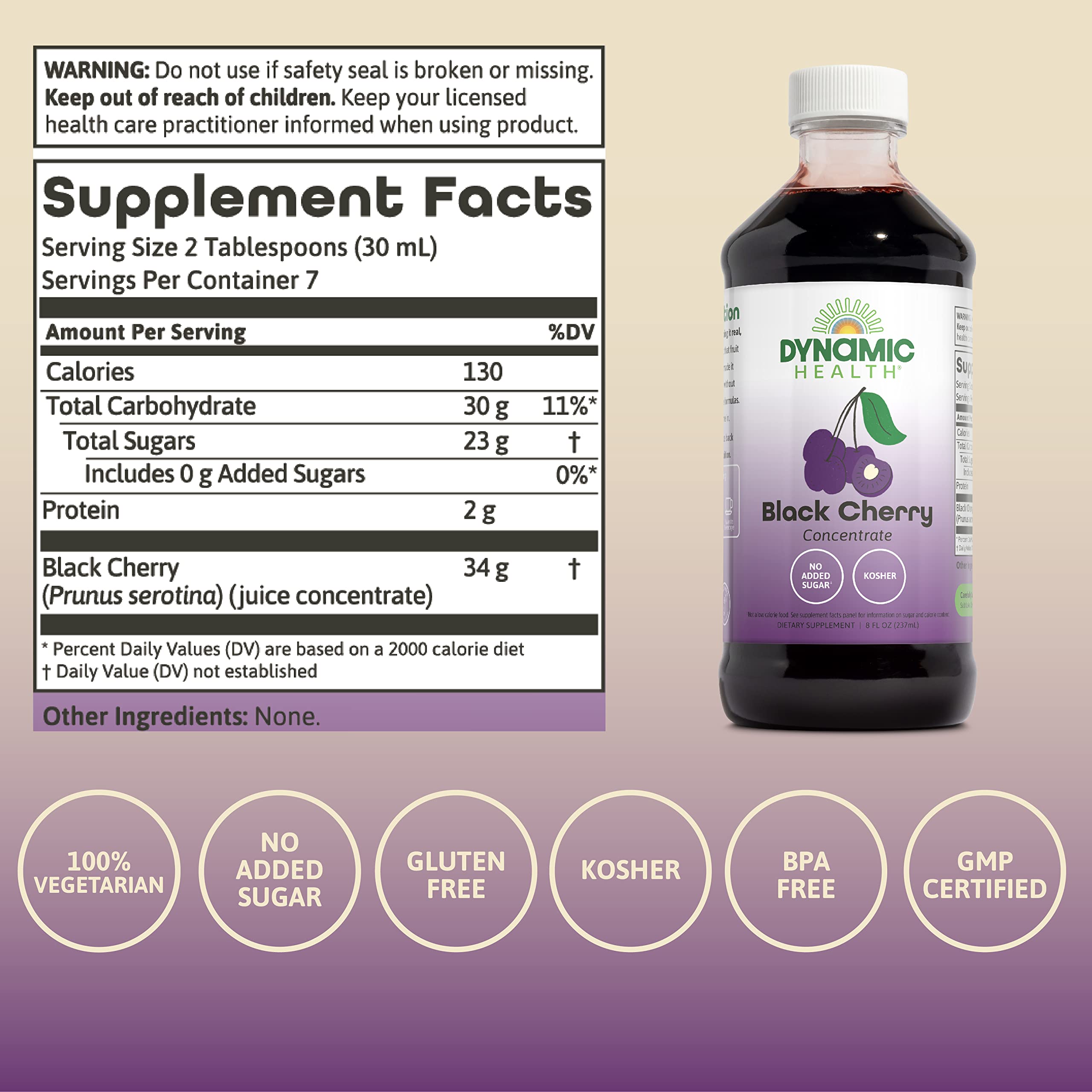 Dynamic Health Black Cherry Juice Concentrate 8oz back panel