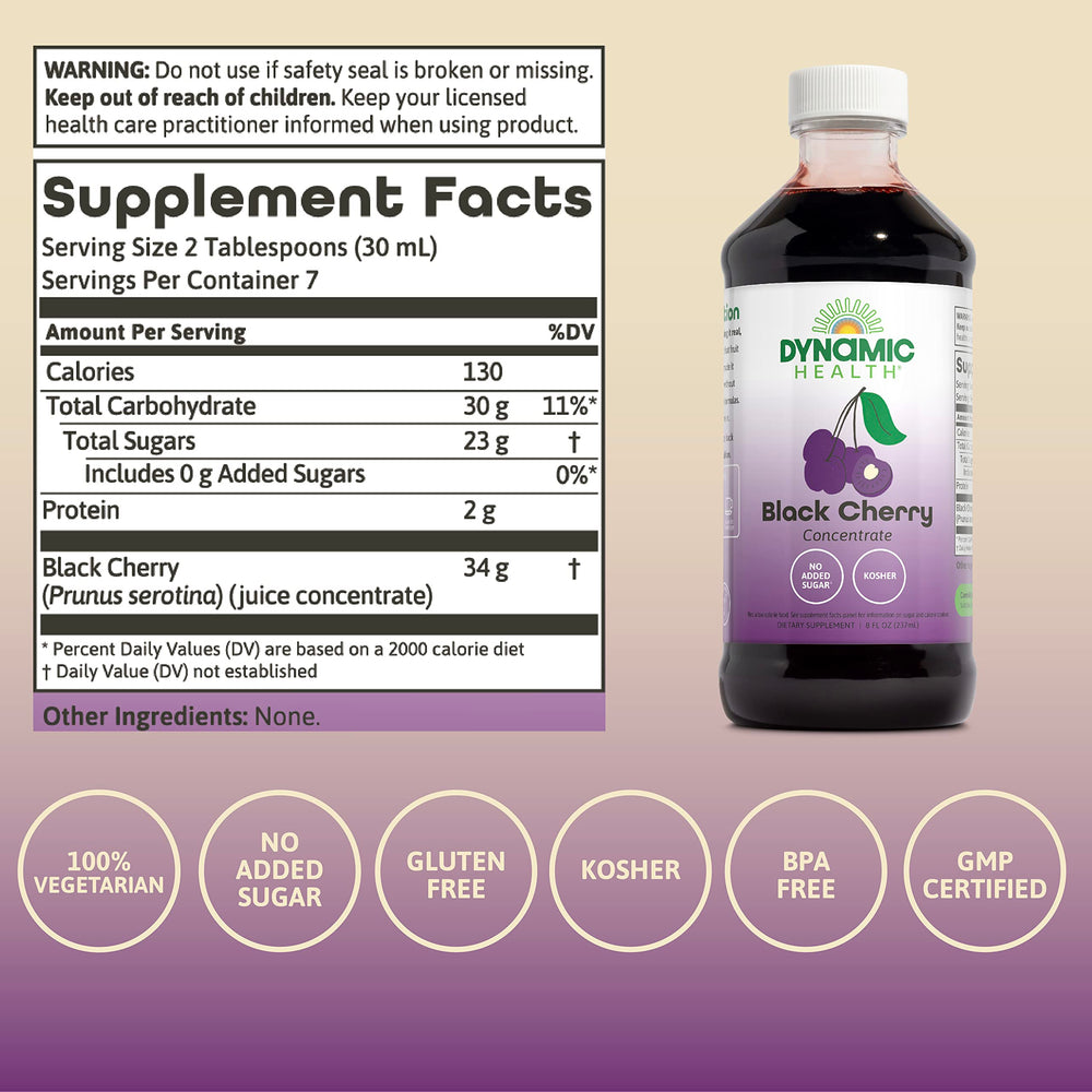 Dynamic Health Black Cherry Juice Concentrate 8oz back panel