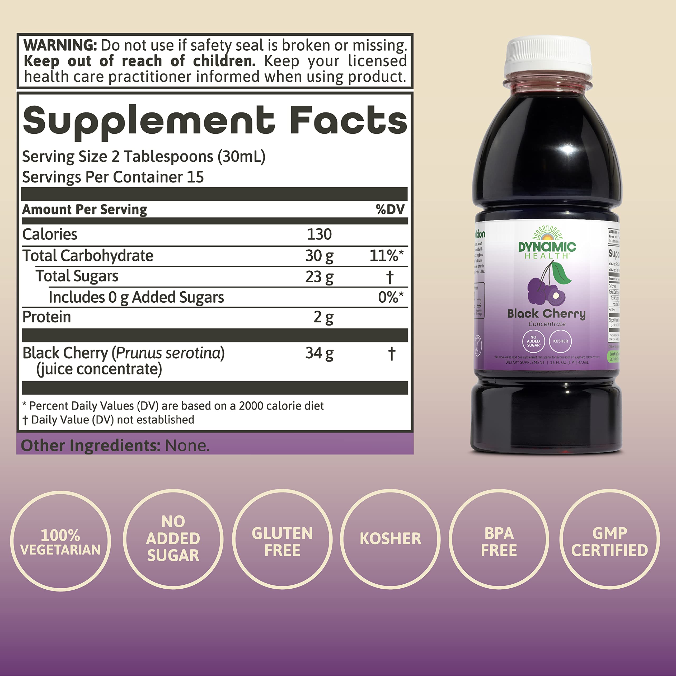 Dynamic Health Black Cherry Juice Concentrate ingredients panel