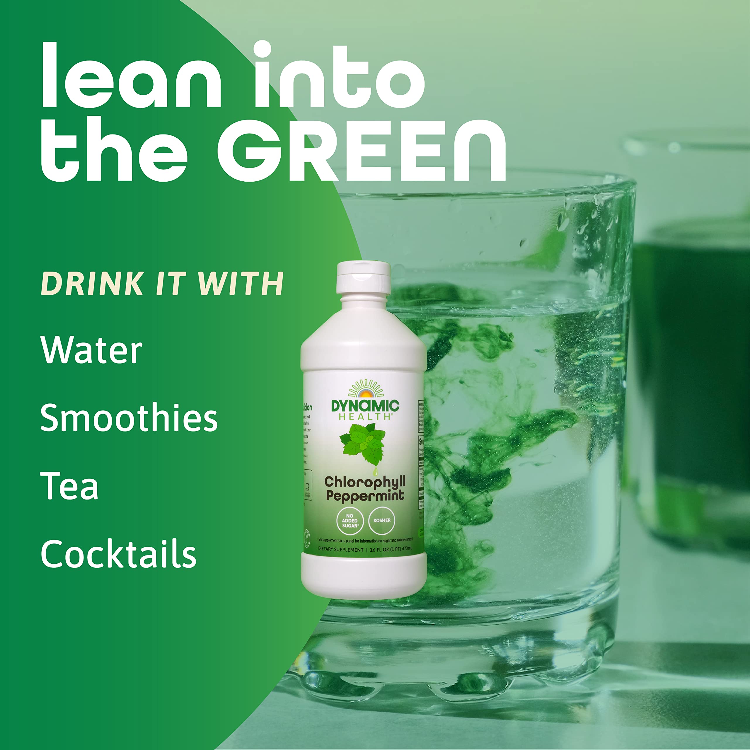 Liquid chlorophyll peppermint being mixed into water