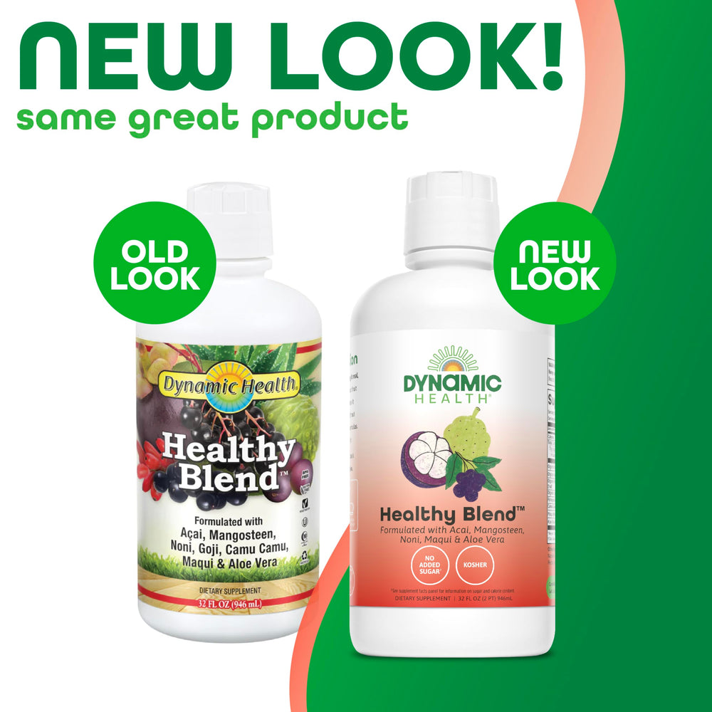 Dynamic Health Healthy Blend ingredients juices highlight nutrient-dense fruits