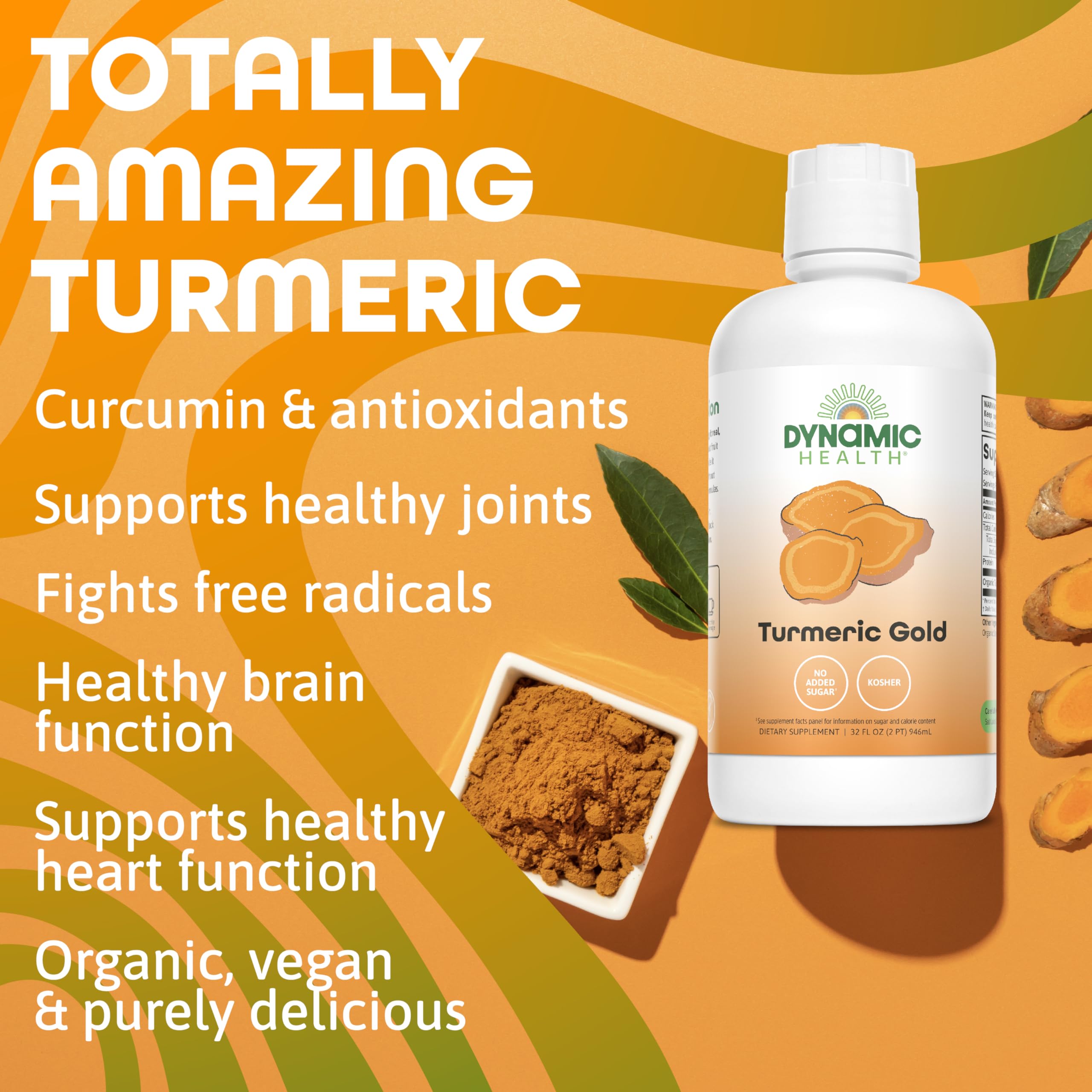 Close-up of Dynamic Health Turmeric Gold 32oz turmeric juice