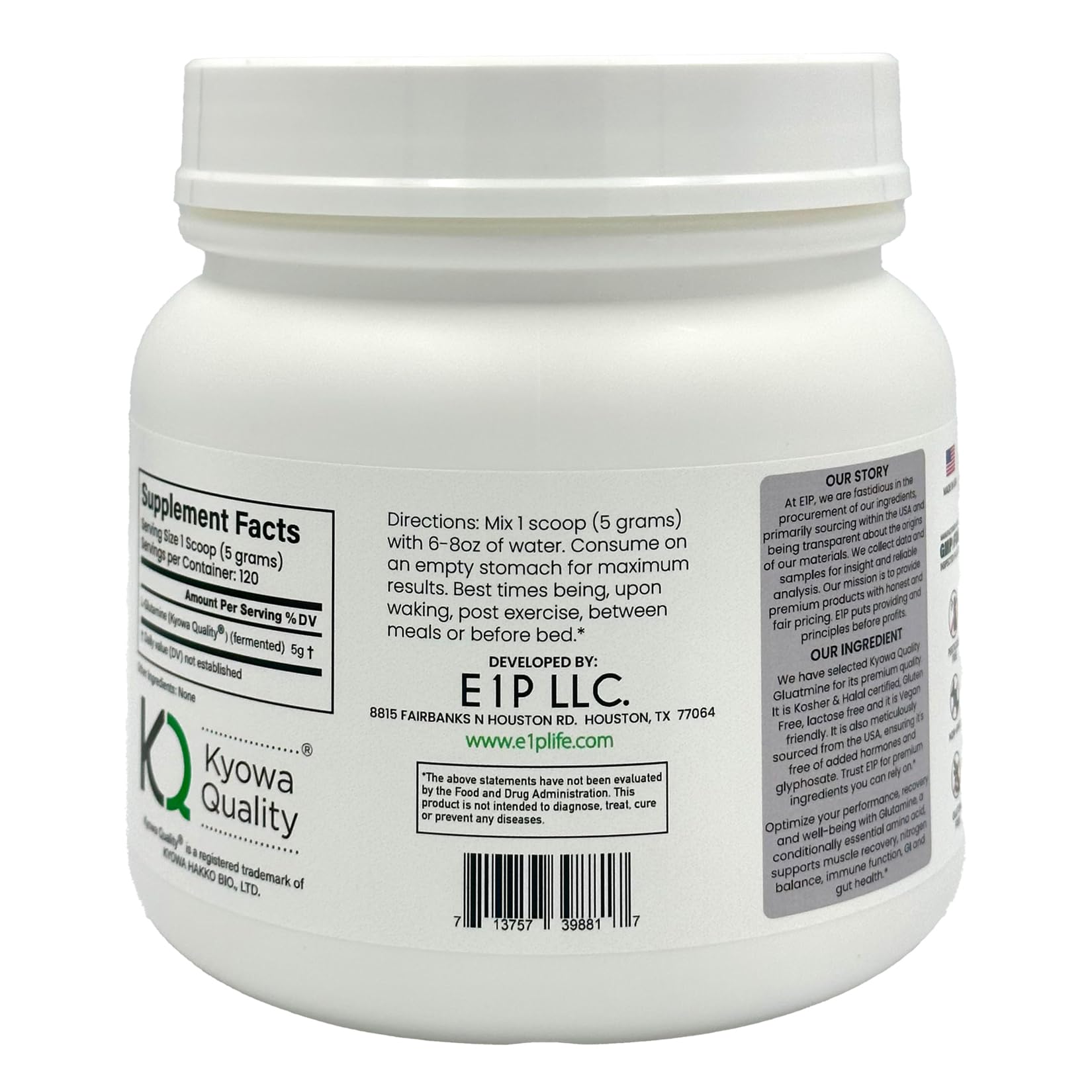 E1P L-Glutamine 600g vegan fermented formula