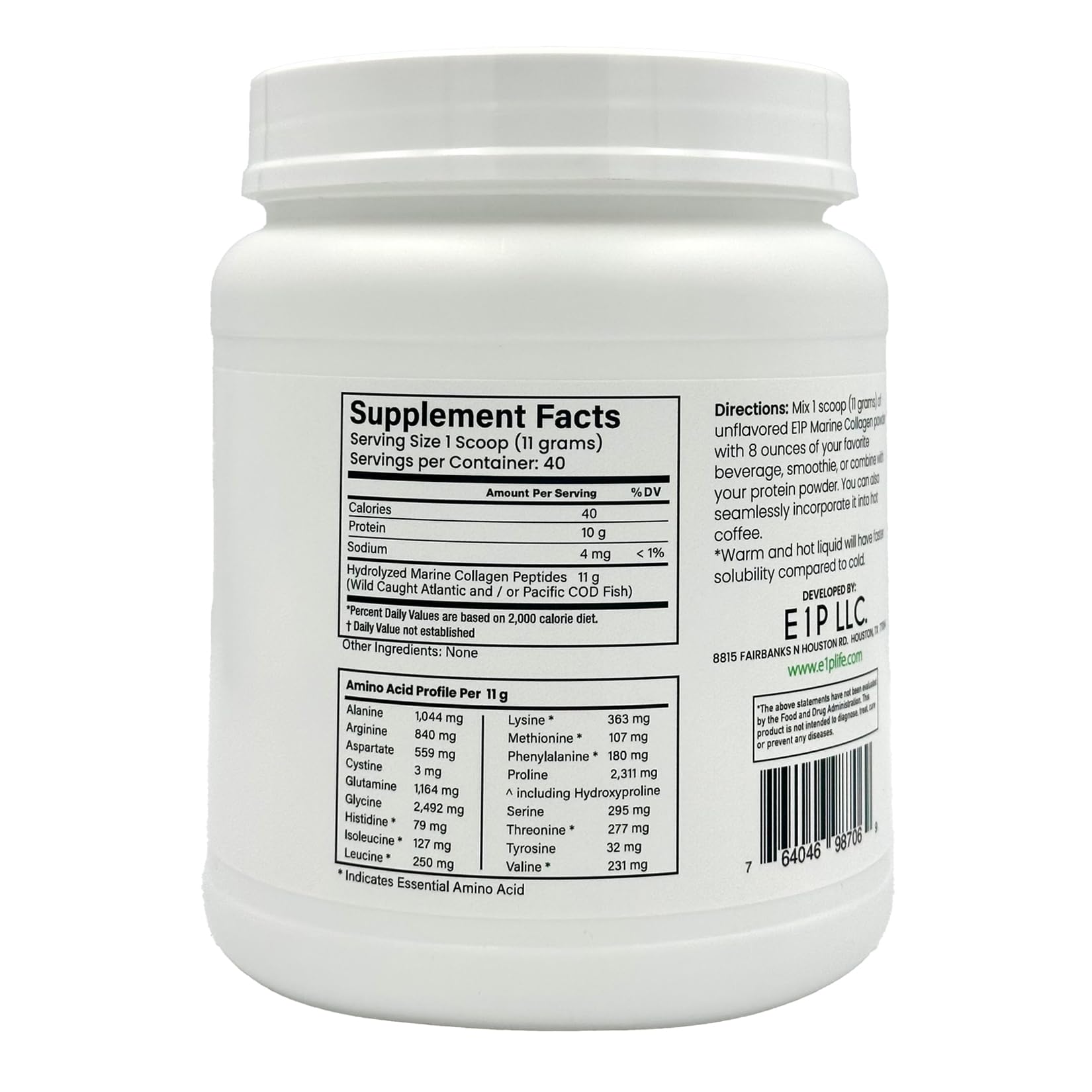 Third-party lab testing seal on E1P Marine Collagen Peptides packaging