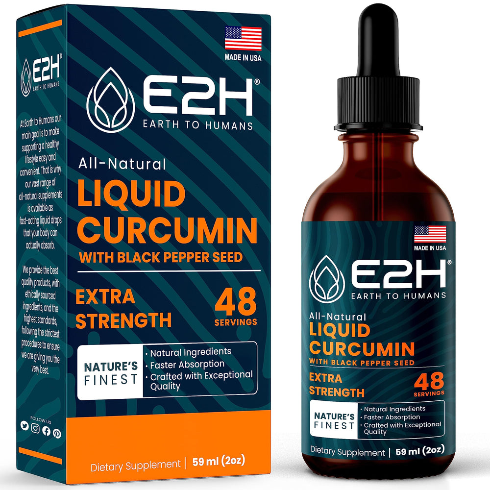 E2H Turmeric Curcumin Drops bottle on white background
