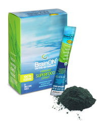 Close-up of E3LIVE BrainON single-serve packaging