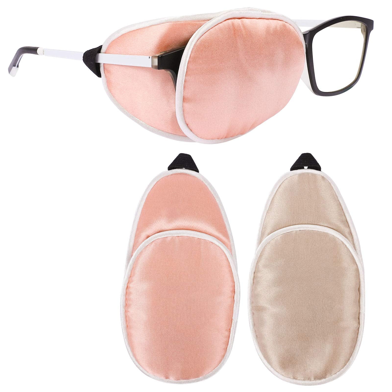 eZAKKA eye patches for adults in brown and orange worn over glasses